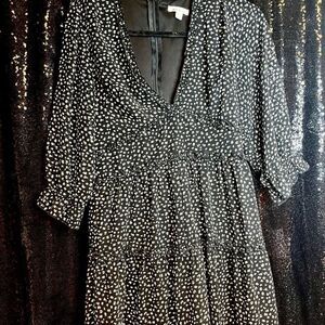 MI Ami  Francesca’s  Black and White Polka Dot Long  Sleeve Dress